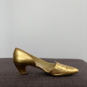 Vintage Gold Heels | Metallic Leather Pumps 7.5M
